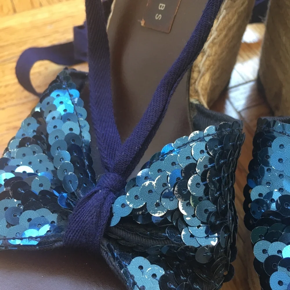 Marc Jacobs sequin wedge blue shoes 8 38 lace up